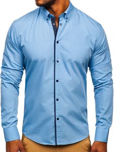 Bolf Herren Hemd Elegant Langarm Hellblau Bolf 7724