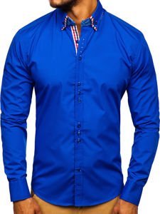 Bolf Herren Hemd Elegant Langarm Mittelblau 0926