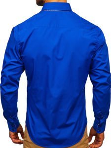 Bolf Herren Hemd Elegant Langarm Mittelblau 0926