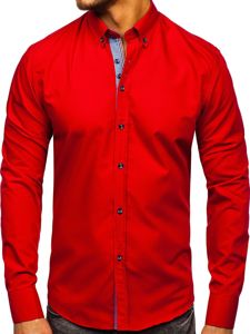 Bolf Herren Hemd Elegant Langarm Rot 8838-1