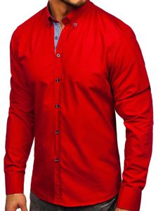 Bolf Herren Hemd Elegant Langarm Rot 8838-1