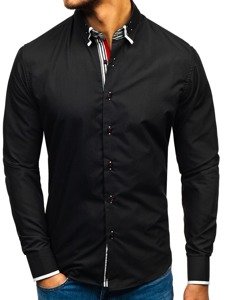 Bolf Herren Hemd Elegant Langarm Schwarz  1747