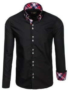 Bolf Herren Hemd Elegant Langarm Schwarz  2712