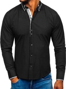 Bolf Herren Hemd Elegant Langarm Schwarz  6929-A