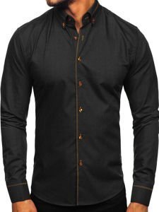 Bolf Herren Hemd Elegant Langarm Schwarz  6964