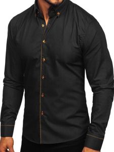 Bolf Herren Hemd Elegant Langarm Schwarz  6964