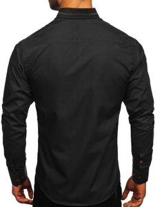 Bolf Herren Hemd Elegant Langarm Schwarz  6964