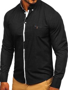 Bolf Herren Hemd Elegant Langarm Schwarz  7720