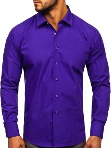 Bolf Herren Hemd Elegant Langarm Violett  0003