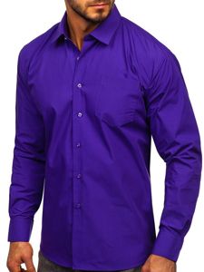 Bolf Herren Hemd Elegant Langarm Violett  0003