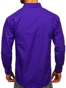 Bolf Herren Hemd Elegant Langarm Violett  0003