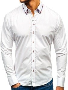 Bolf Herren Hemd Elegant Langarm Weiß  2701