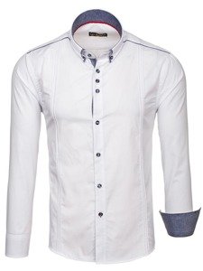 Bolf Herren Hemd Elegant Langarm Weiß  8821