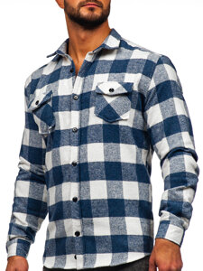 Bolf Herren Hemd Flanellhemd Langarm Blau 20723