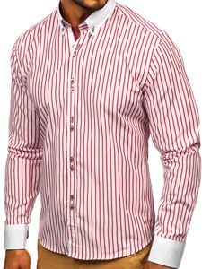 Bolf Herren Hemd Gestreift Langarm Rot  9713