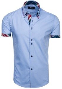 Bolf Herren Hemd Kurzarm Azurblau  6540