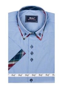 Bolf Herren Hemd Kurzarm Azurblau  6540