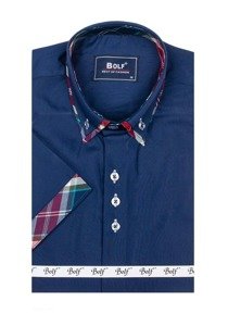 Bolf Herren Hemd Kurzarm Dunkalblau  6540