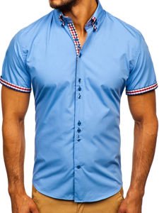 Bolf Herren Hemd Kurzarm Elegant Hellblau 3507