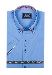 Bolf Herren Hemd Kurzarm Elegant Hellblau 3507