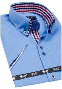 Bolf Herren Hemd Kurzarm Elegant Hellblau 3507