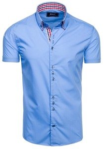 Bolf Herren Hemd Kurzarm Elegant Hellblau 3507