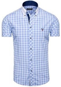 Bolf Herren Hemd Kurzarm Elegant Hellblau 5531