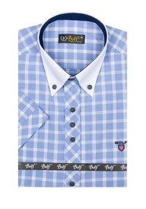 Bolf Herren Hemd Kurzarm Elegant Hellblau 5531