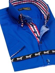 Bolf Herren Hemd Kurzarm Elegant Mittelblau 3507