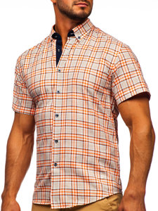 Bolf Herren Hemd Kurzarm Kariert Orange  201501