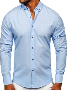 Bolf Herren Hemd Langarm Azurblau  20701