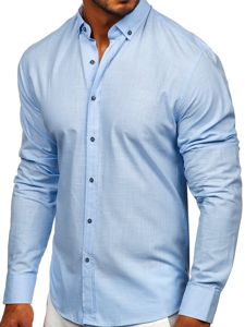 Bolf Herren Hemd Langarm Azurblau  20701