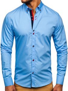 Bolf Herren Hemd Langarm Azurblau  20710