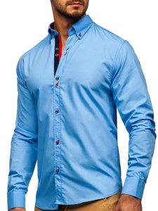 Bolf Herren Hemd Langarm Azurblau  20710