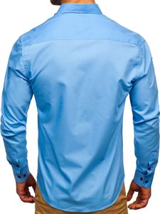 Bolf Herren Hemd Langarm Azurblau  20710