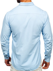 Bolf Herren Hemd Langarm Azurblau  3762