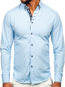 Bolf Herren Hemd Langarm Azurblau  3762