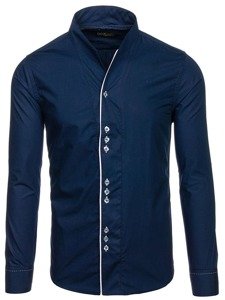 Bolf Herren Hemd Langarm Dunkelblau  5720