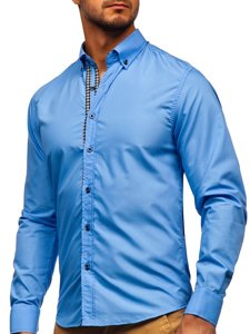 Bolf Herren Hemd Langarm Elegant Azurblau 20715