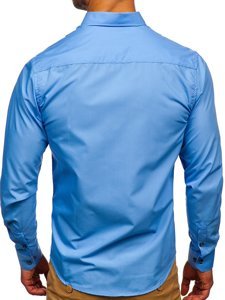 Bolf Herren Hemd Langarm Elegant Azurblau 20715