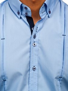 Bolf Herren Hemd Langarm Elegant Azurblau 20725