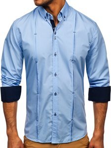 Bolf Herren Hemd Langarm Elegant Blau 20725