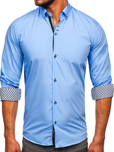 Bolf Herren Hemd Langarm Elegant Blau  5796-1