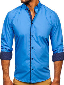 Bolf Herren Hemd Langarm Elegant Blau  7724-1