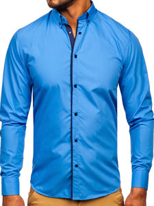 Bolf Herren Hemd Langarm Elegant Blau  7724-1