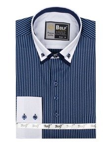 Bolf Herren Hemd Langarm Elegant Dunkelblau 0909