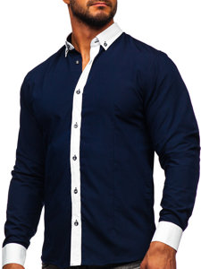 Bolf Herren Hemd Langarm Elegant Dunkelblau 21750