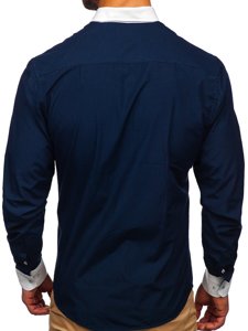 Bolf Herren Hemd Langarm Elegant Dunkelblau 2782