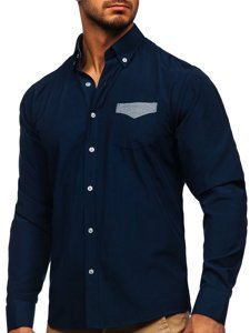 Bolf Herren Hemd Langarm Elegant Dunkelblau 4711