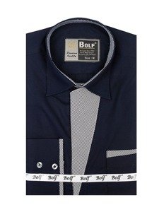 Bolf Herren Hemd Langarm Elegant Dunkelblau 4713